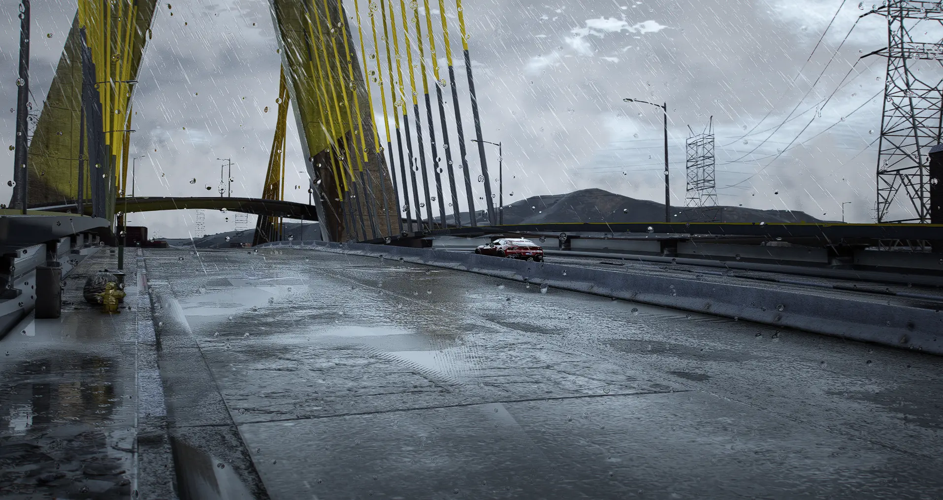 Ponte estaiada sob chuva